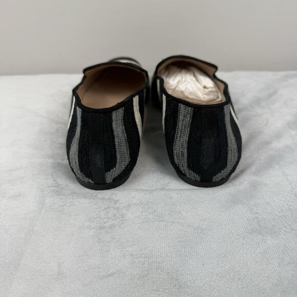 J. Crew Womens Black Gray Cream Textile Striped Italy Darby Currant Flats Sz 8 - Picture 5 of 9